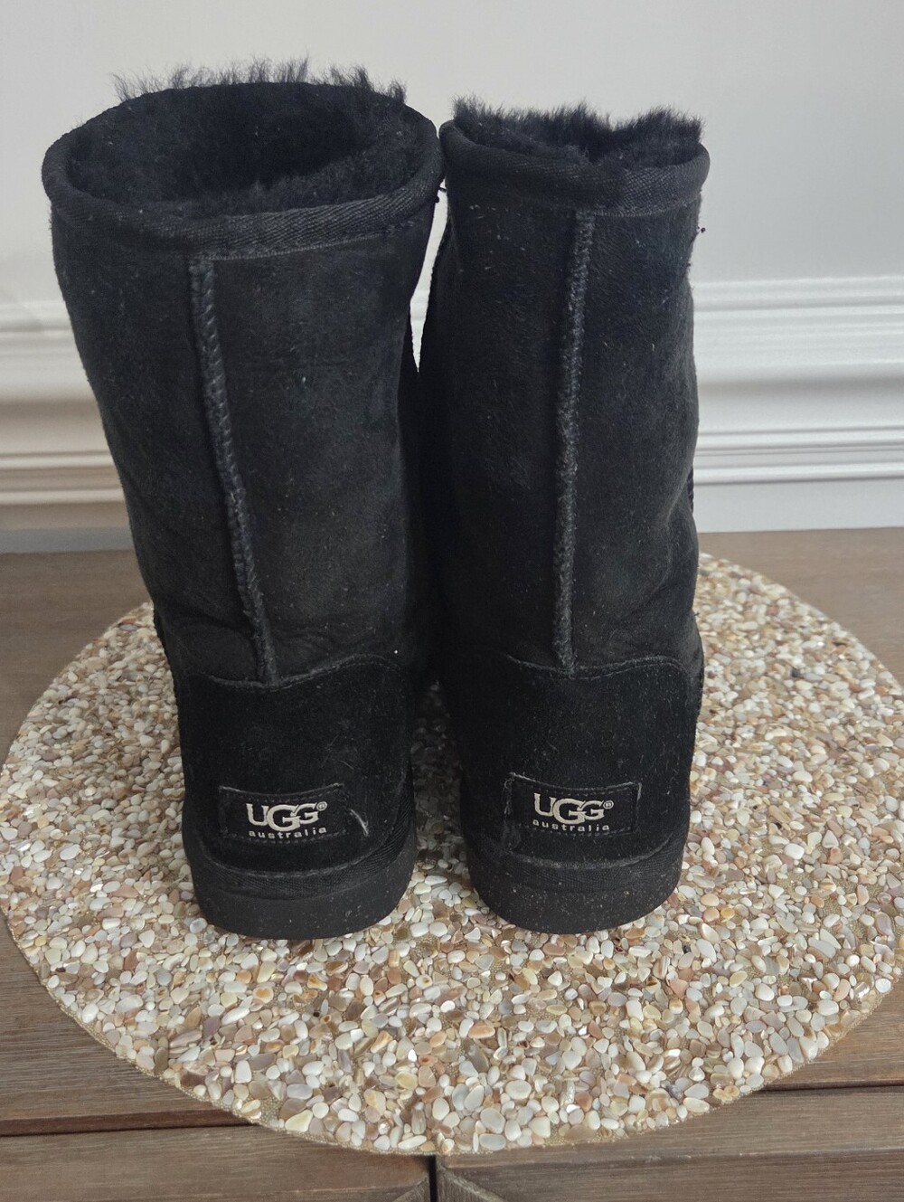UGG Australia Classic Short Boots Black Suede Sheepskin Winter Shoes Womens 8